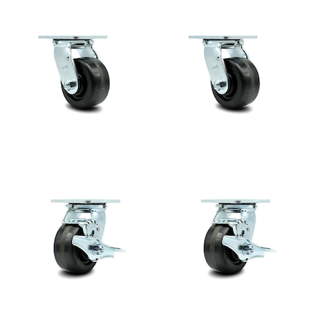 Service Caster 4 Inch Phenolic Swivel Caster Set with Roller Bearings 2 Brakes SCC-30CS420-PHR-2-TLB-2